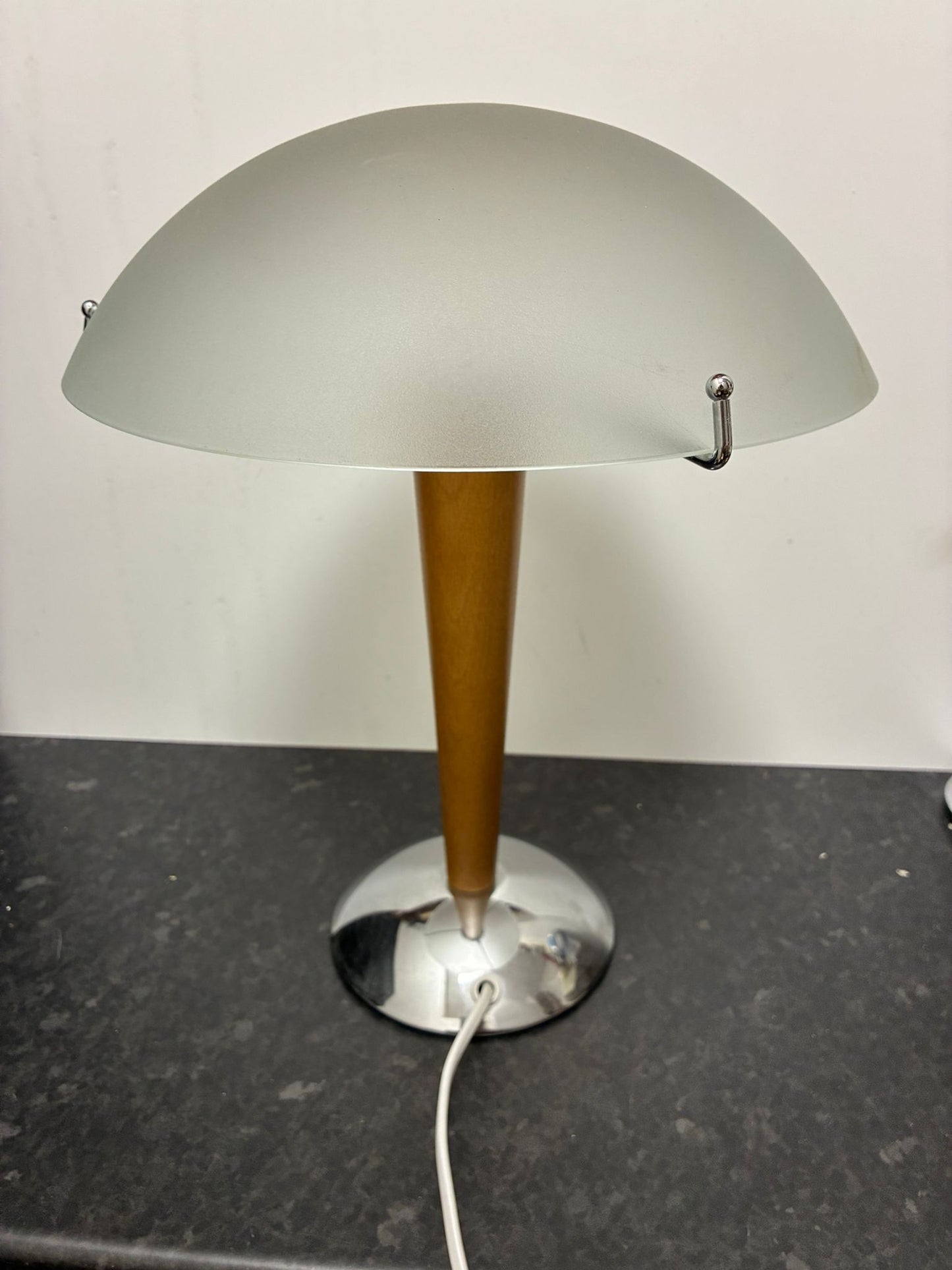 Mushroom Table Lamp Frosted Glass Beech Wood & Chrome Ikea Kvintol B9503
