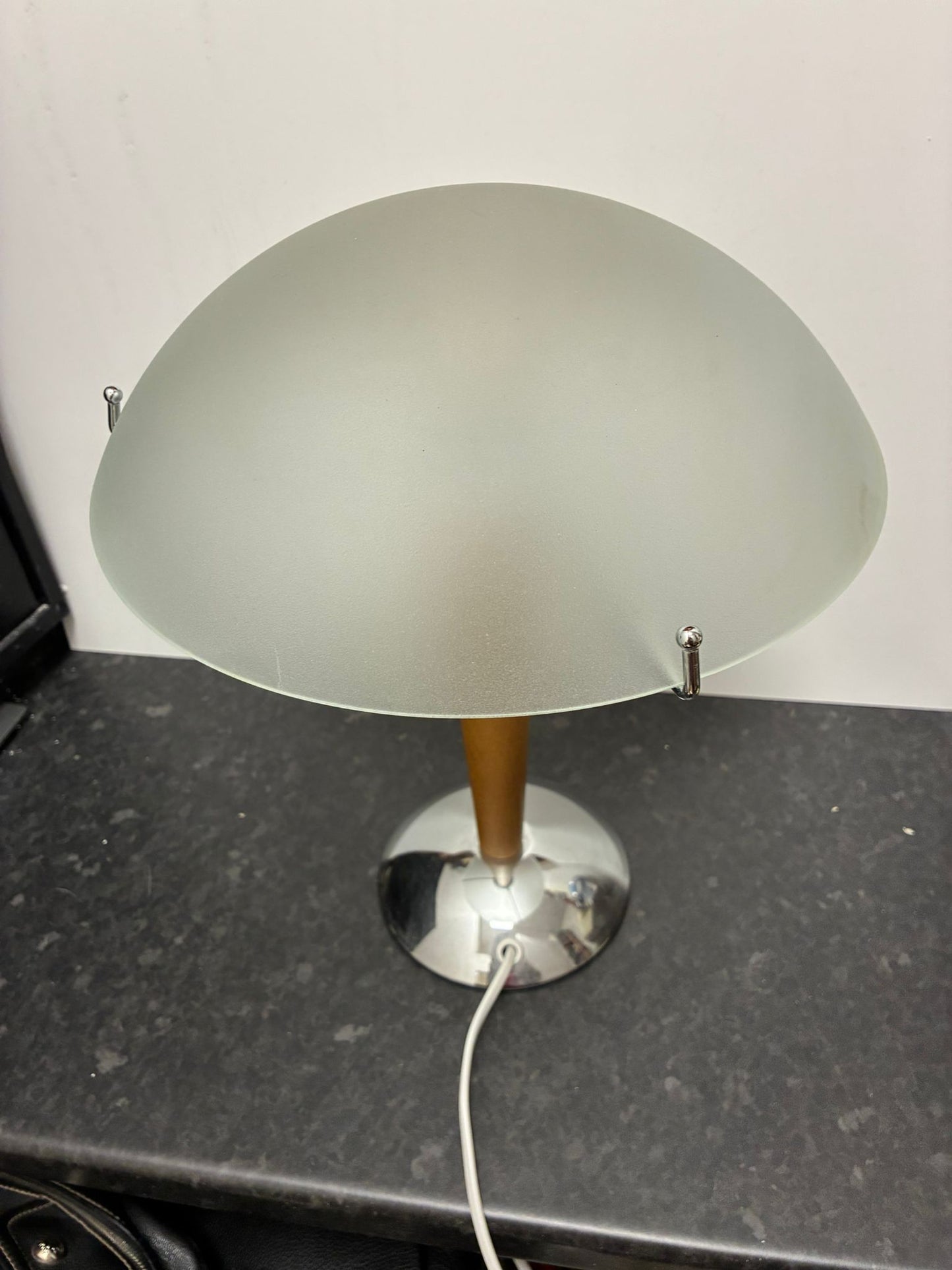 Mushroom Table Lamp Frosted Glass Beech Wood & Chrome Ikea Kvintol B9503