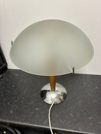 Mushroom Table Lamp Frosted Glass Beech Wood & Chrome Ikea Kvintol B9503