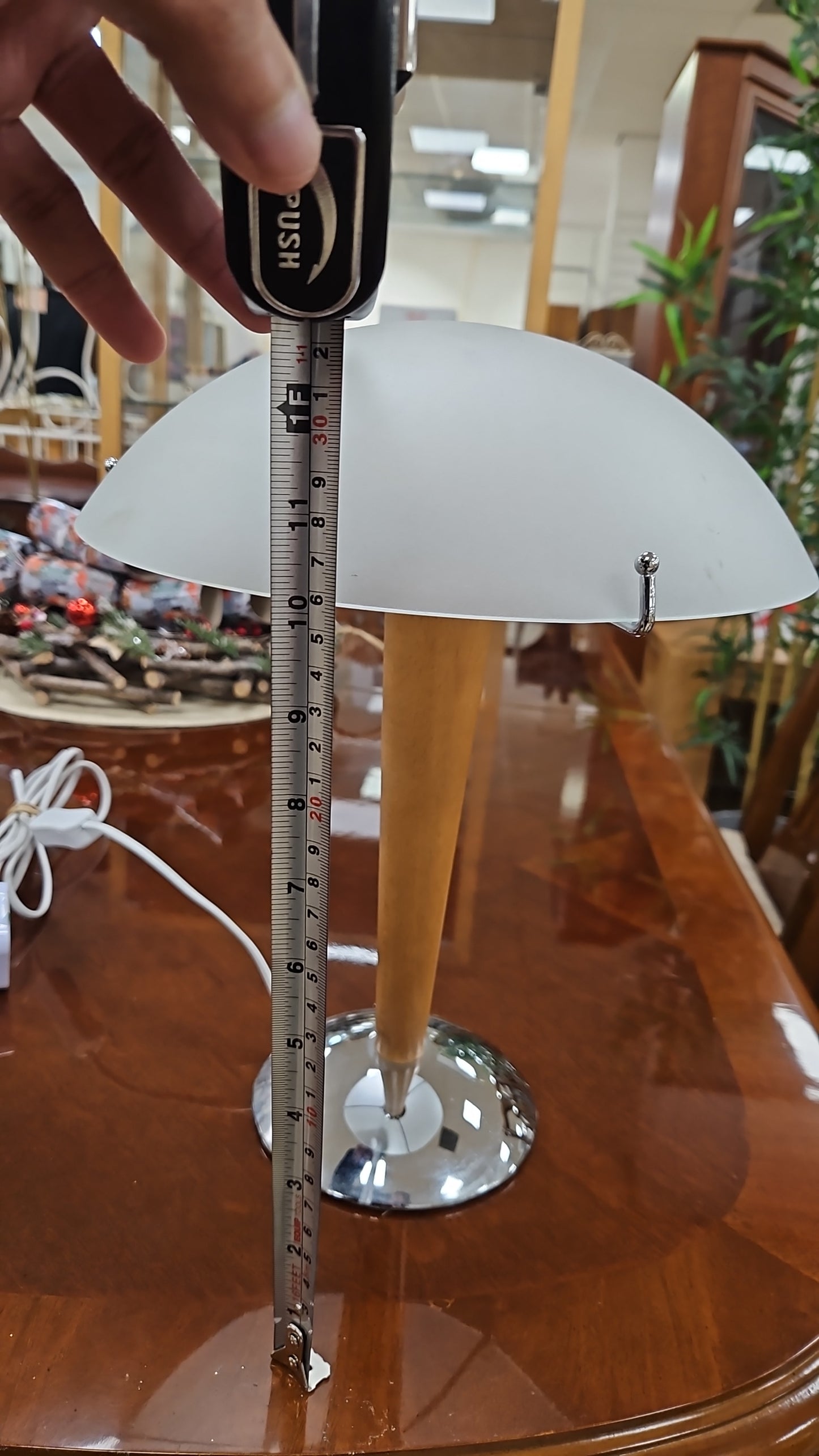 Mushroom Table Lamp Frosted Glass Beech Wood & Chrome Ikea Kvintol B9503