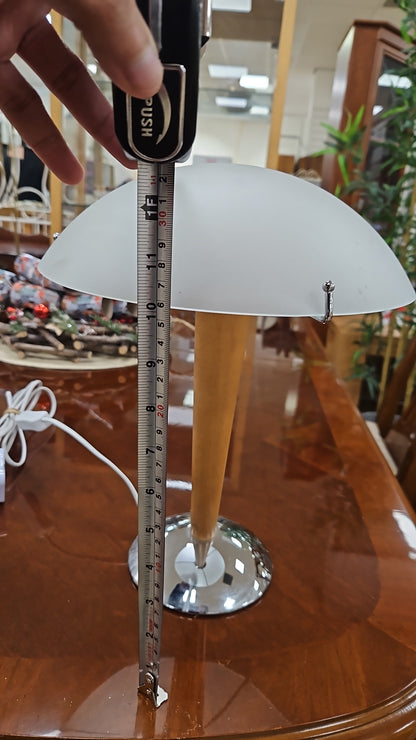 Mushroom Table Lamp Frosted Glass Beech Wood & Chrome Ikea Kvintol B9503