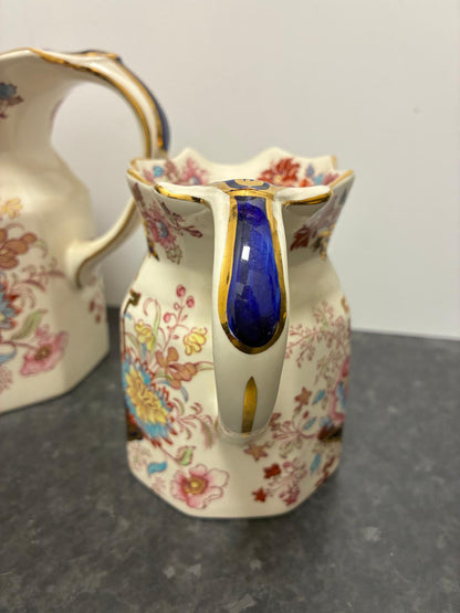 Pair Mason's Ironstone Brocade Vintage Pitchers
