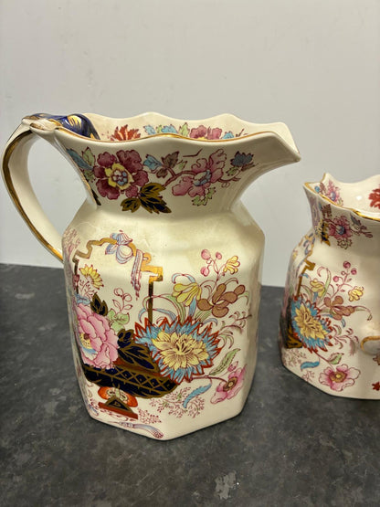 Pair Mason's Ironstone Brocade Vintage Pitchers