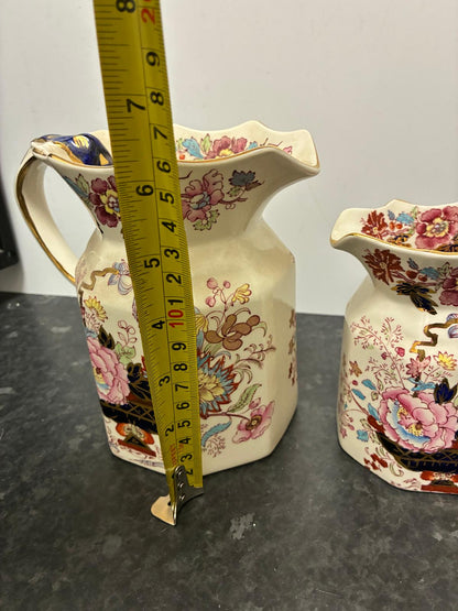 Pair Mason's Ironstone Brocade Vintage Pitchers