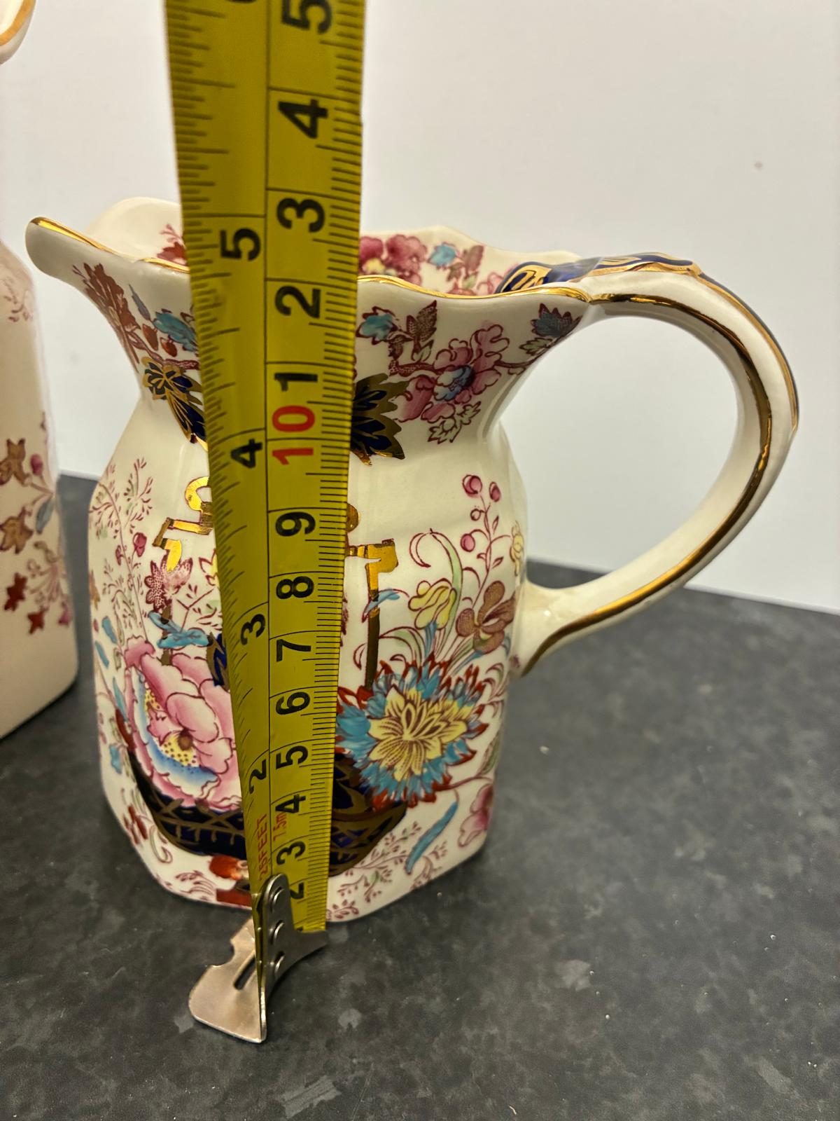 Pair Mason's Ironstone Brocade Vintage Pitchers
