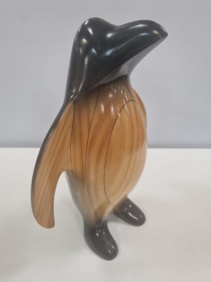 1970s Hand Carved Wooden Penguin Sculpture Vintage Bird Totem