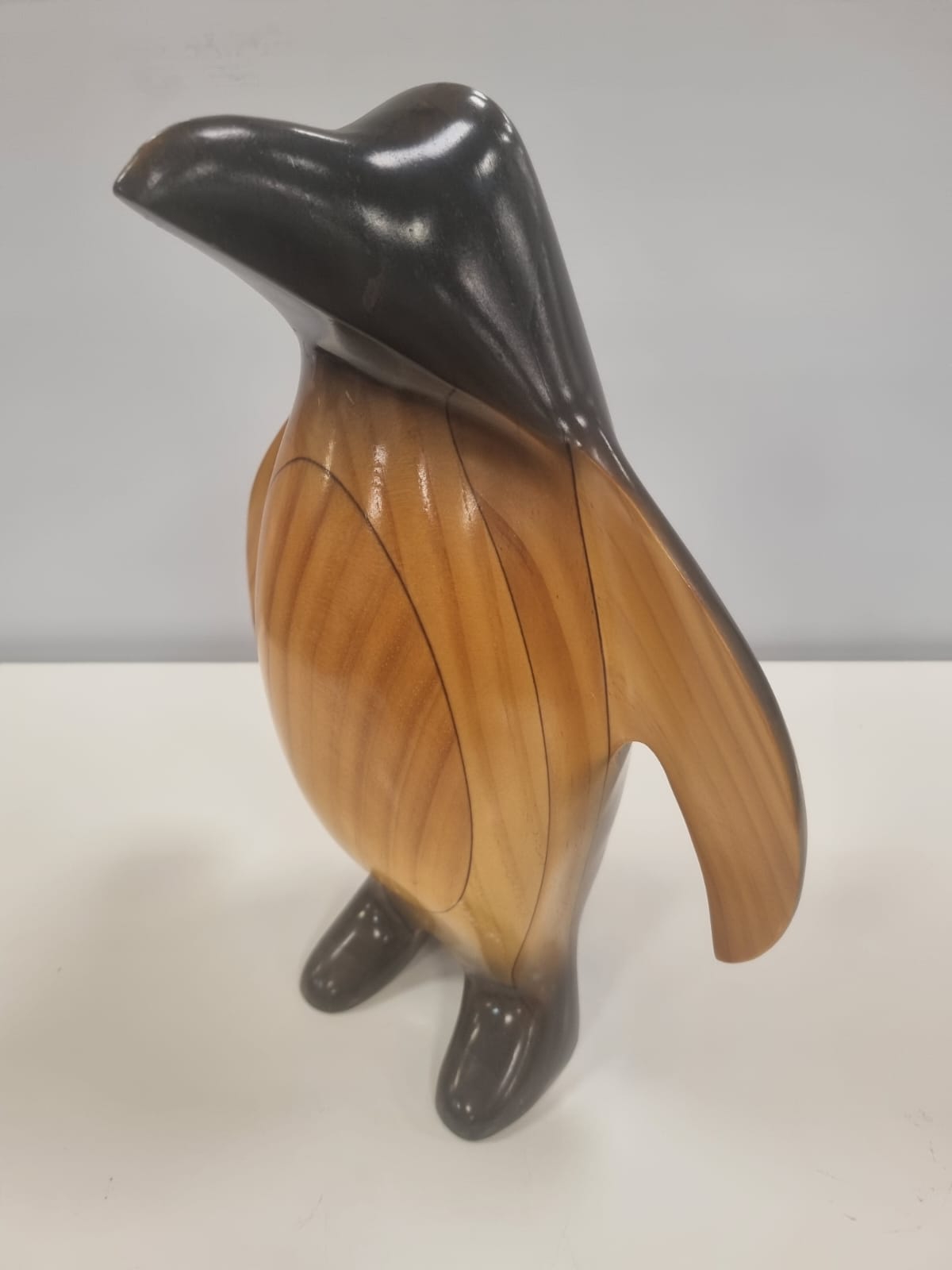 1970s Hand Carved Wooden Penguin Sculpture Vintage Bird Totem