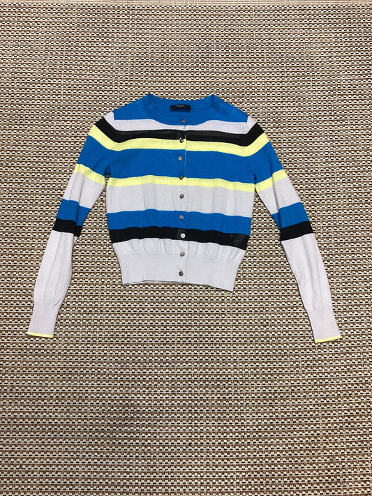 Paul Smith Blue & Grey Striped Merino Wool Cardigan Size S