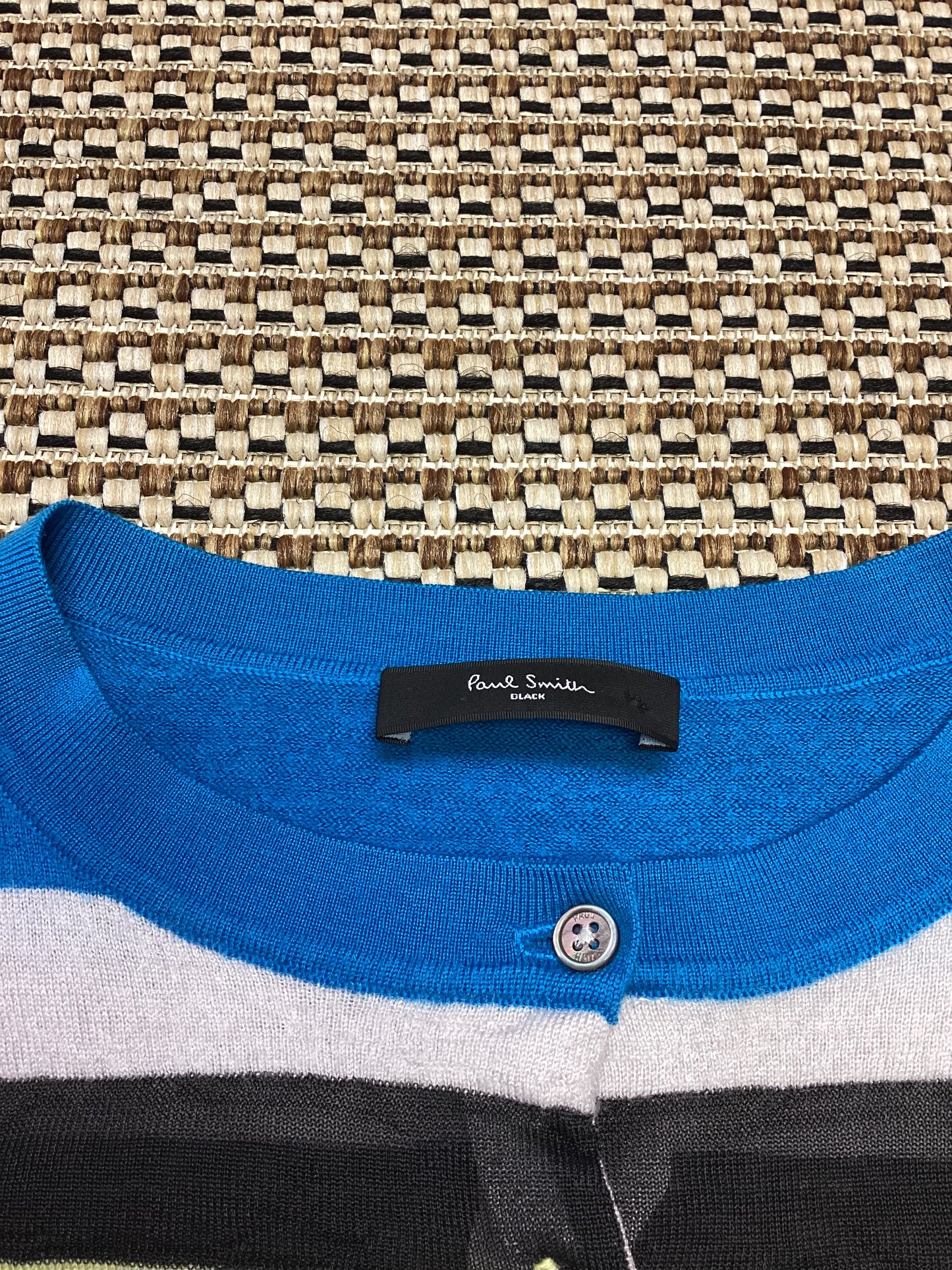 Paul Smith Blue & Grey Striped Merino Wool Cardigan Size S