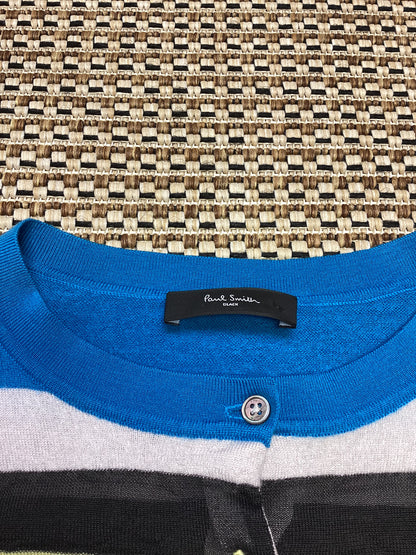 Paul Smith Blue & Grey Striped Merino Wool Cardigan Size S