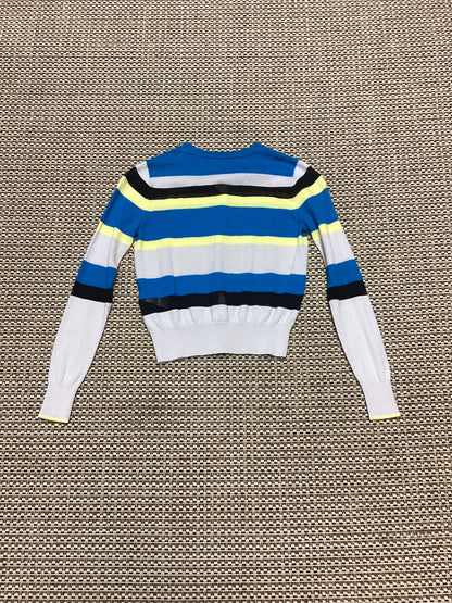 Paul Smith Blue & Grey Striped Merino Wool Cardigan Size S