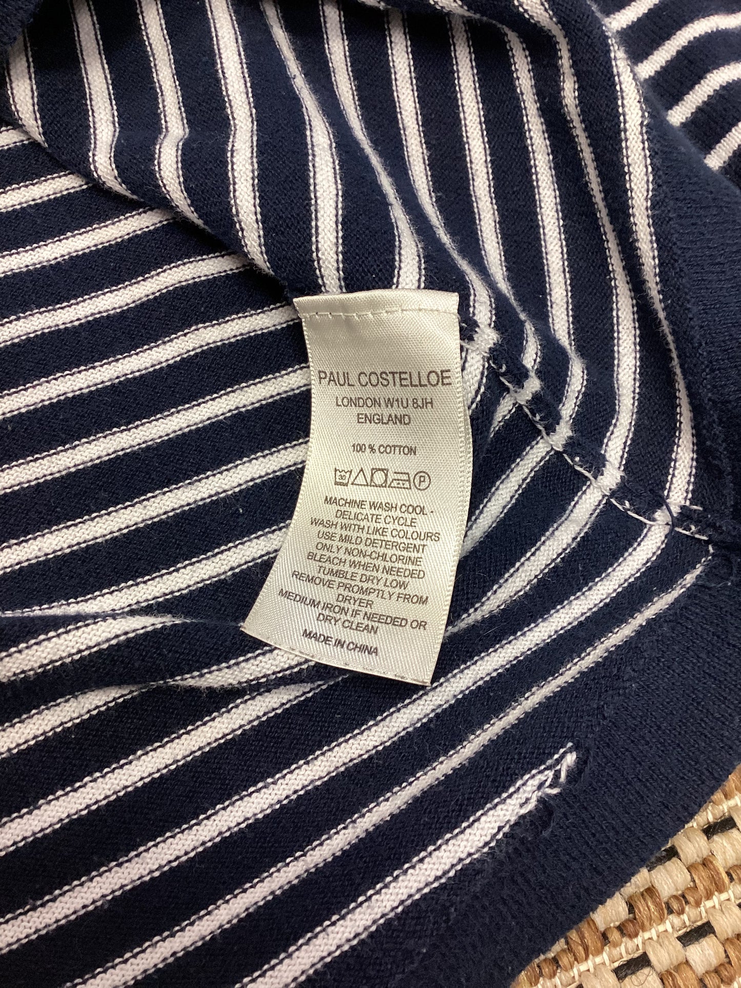 Paul Costelloe Navy & White Stripe Cotton Jumper Size L