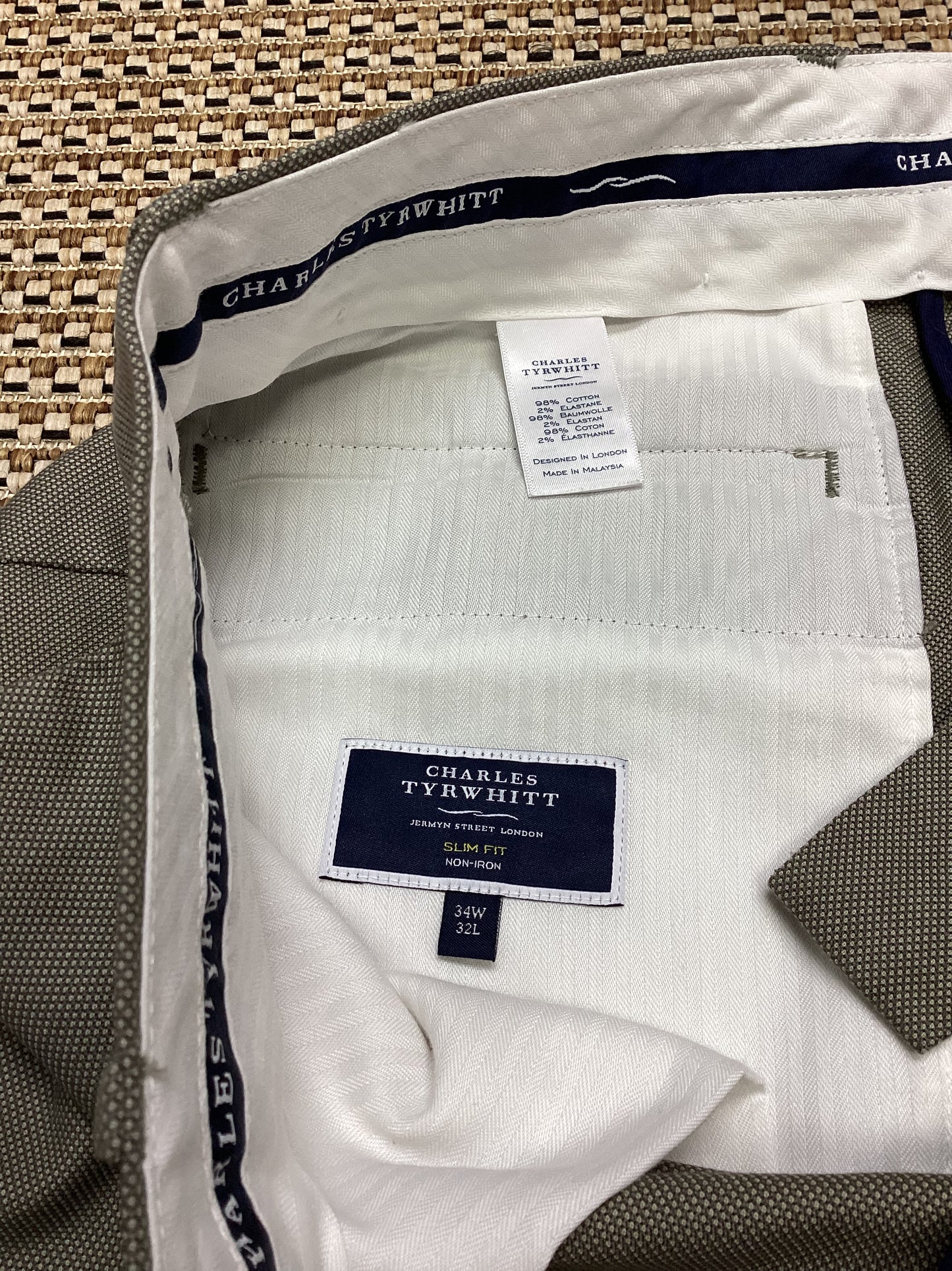 Charles Tyrwhitt Greige Cotton Trousers Size M