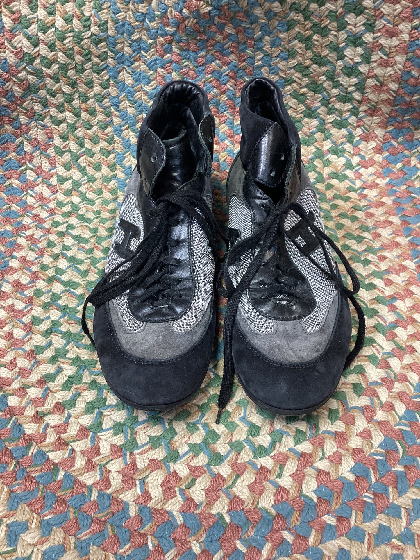 Hogan Olympia Black & Grey Suede High Top Trainers Size 8.5