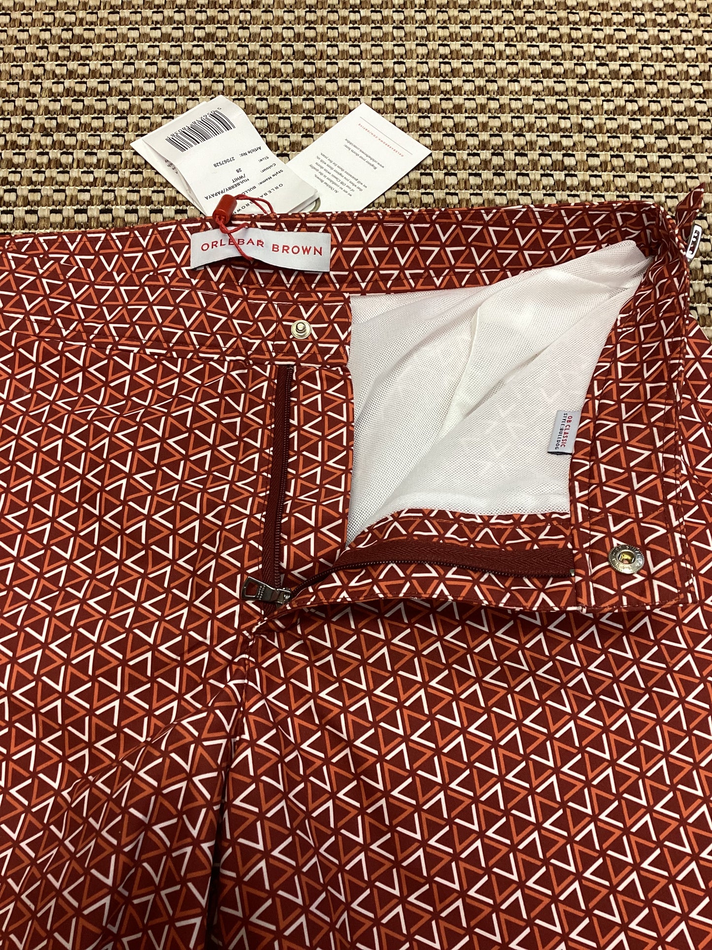 BNWT Orlebar Brown Orange Patterned Swim Shorts Size S