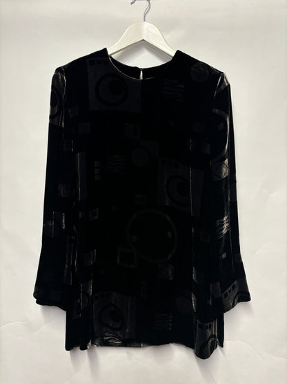 Linea Black and Grey Velvet Geometric Tunic Blouse 12