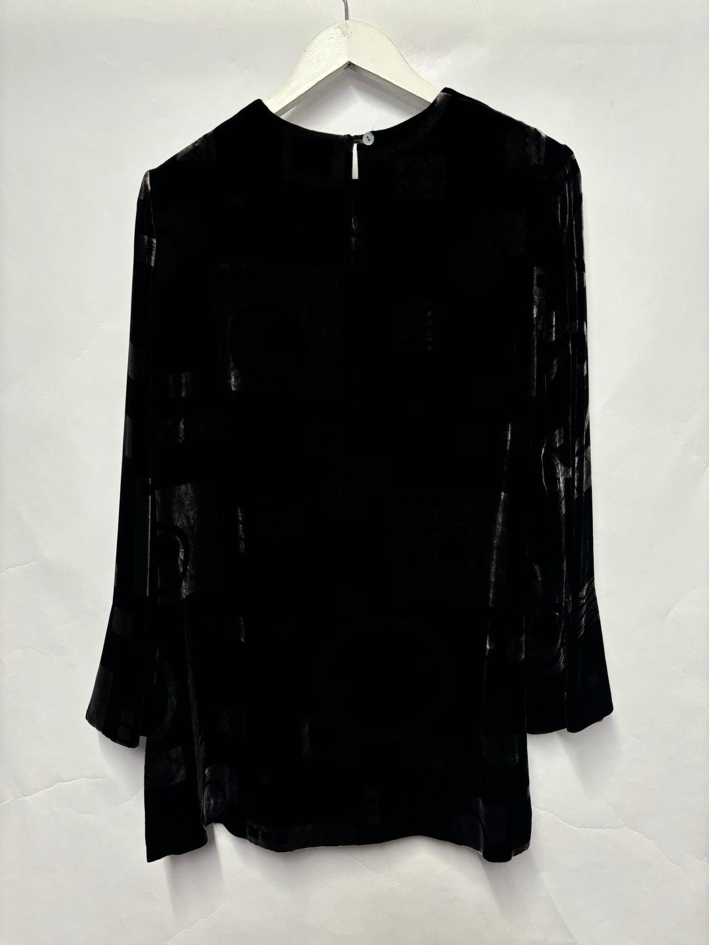 Linea Black and Grey Velvet Geometric Tunic Blouse 12