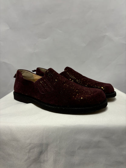 Angulus Burgundy Suede and Gold Polk Dot Shoes 7.5