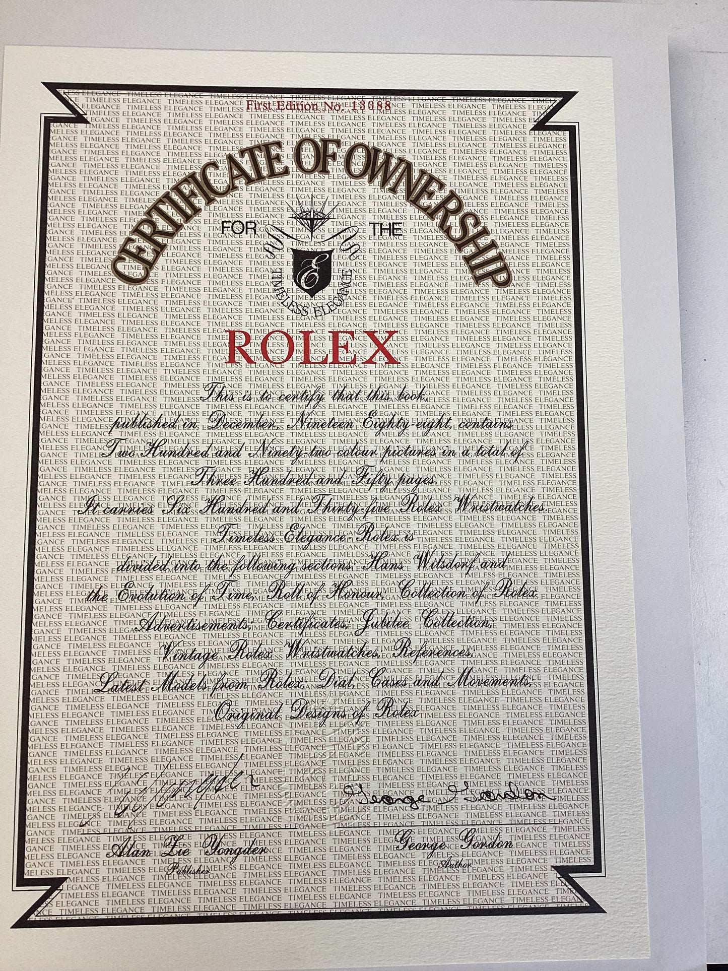 First Edition “Rolex Timeless Elegance” (Dec, 1988) - George Gordon with Certificate