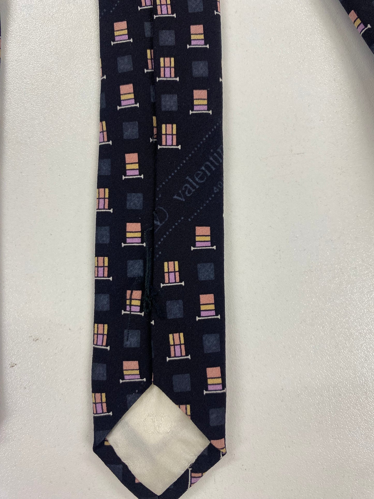 Vintage Valentino Black Square Pattern Silk Tie