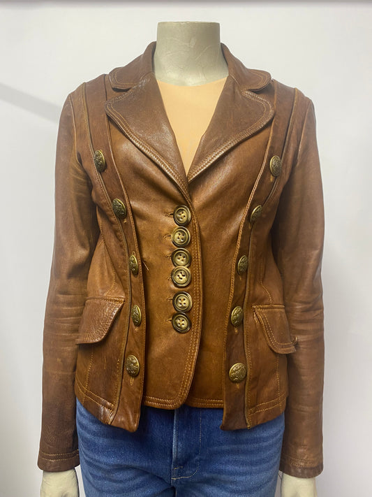 D&G Dolce and Gabbana Vintage Brown Leather Jacket Small
