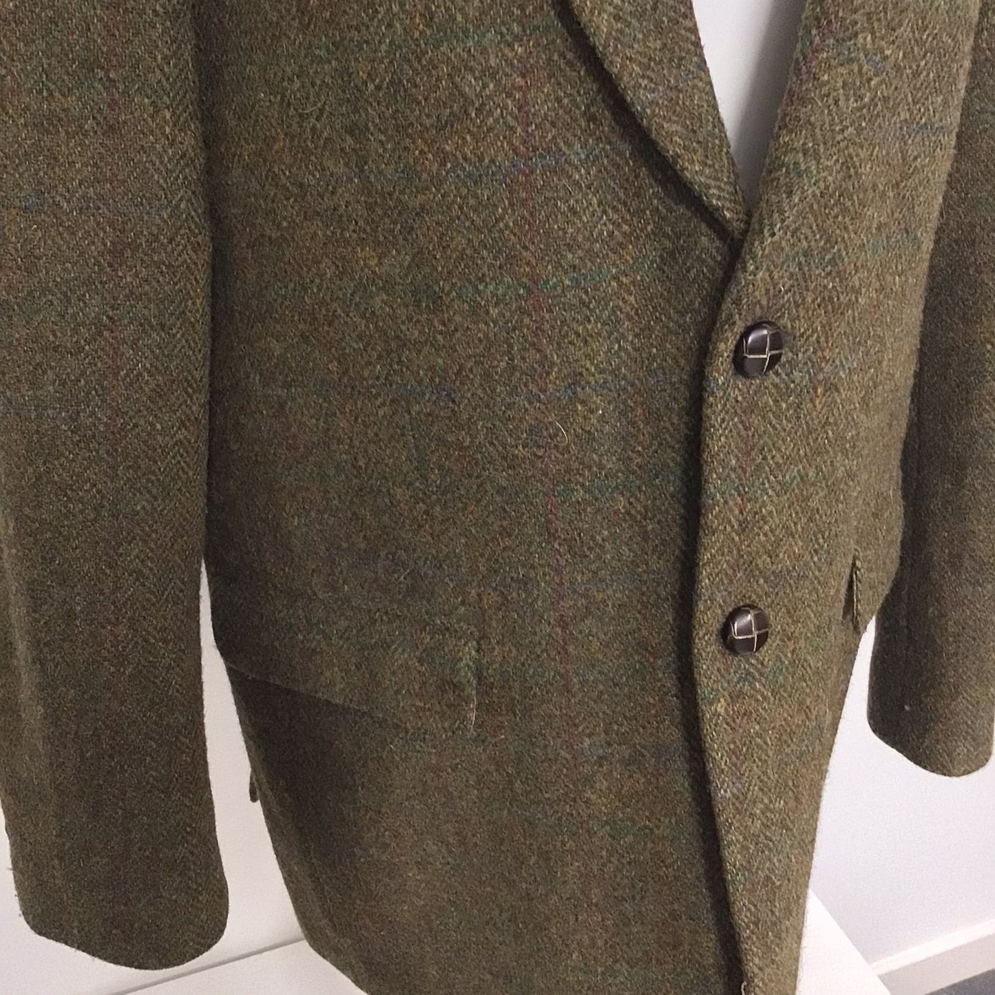 M&S Tailoring Harris Tweed Olive Green Herringbone Blazer Jacket Size 42L