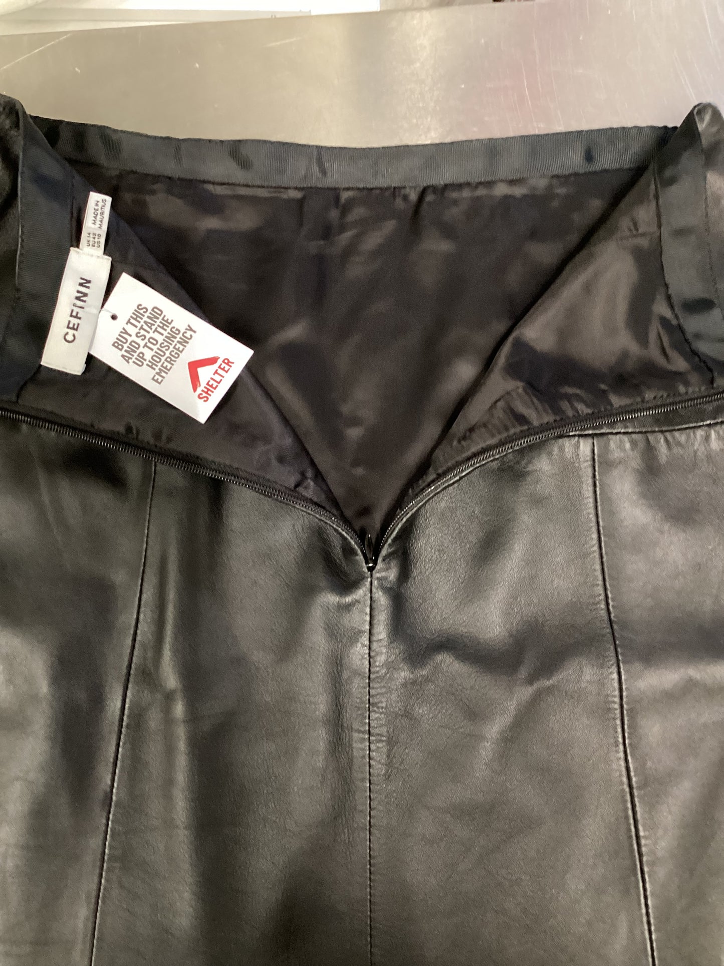Cefinn Black Leather Skirt Size 14