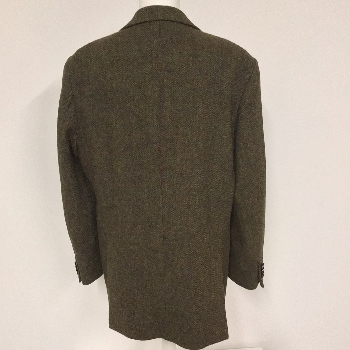 M&S Tailoring Harris Tweed Olive Green Herringbone Blazer Jacket Size 42L