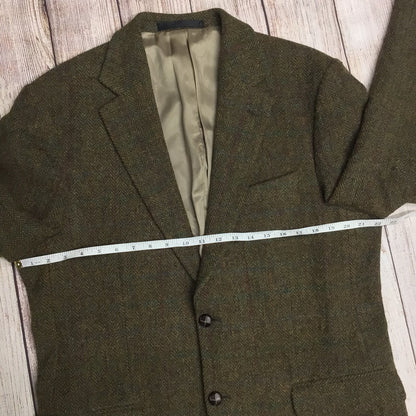 M&S Tailoring Harris Tweed Olive Green Herringbone Blazer Jacket Size 42L