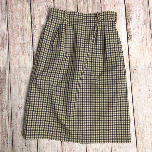 Vintage Aquascutum Brown Mix Check Pencil Skirt w/Pockets Size W26 (approx.)