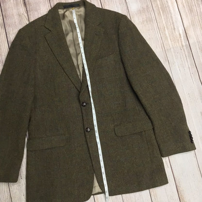 M&S Tailoring Harris Tweed Olive Green Herringbone Blazer Jacket Size 42L