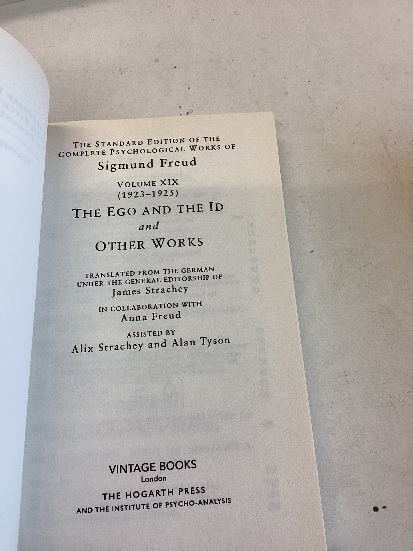 Sigmund Freud Volume X1X 1923-1925 the Ego and The ID and Other Works