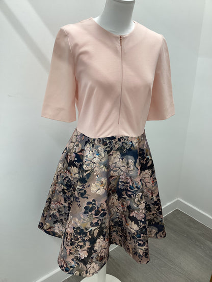Ted Baker Pink Floral Midi Dress Size 12 (Brand Size 3)
