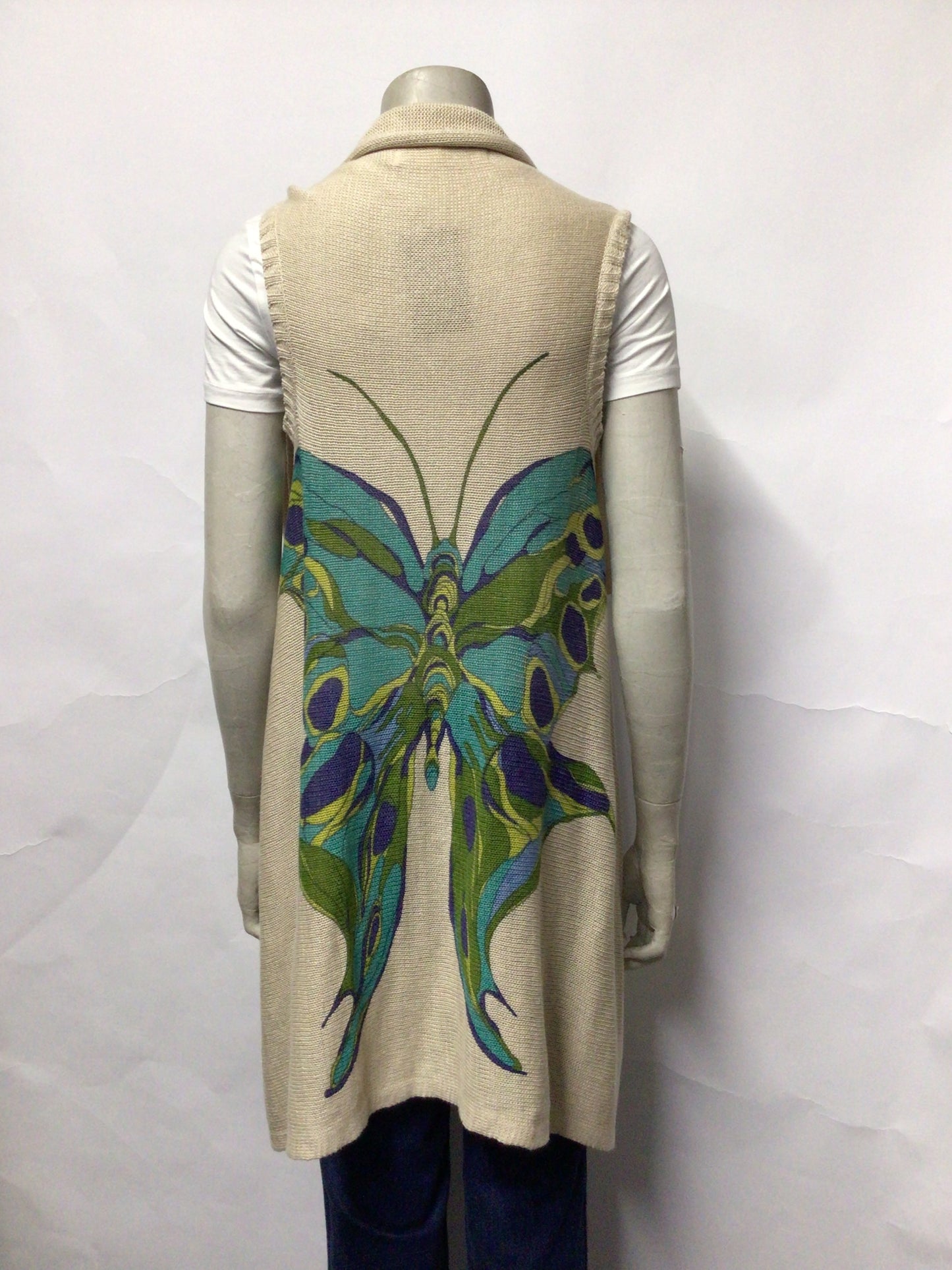 Sparrow Anthropologie Beige Sleeveless Butterfly Motif Cardigan M BNWT