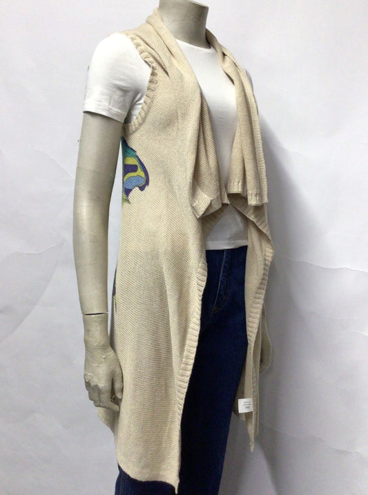 Sparrow Anthropologie Beige Sleeveless Butterfly Motif Cardigan M BNWT