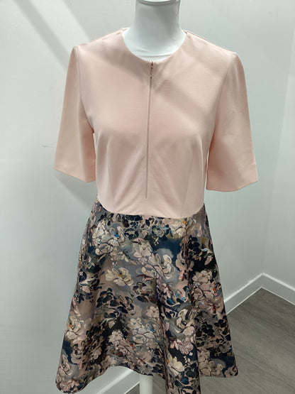 Ted Baker Pink Floral Midi Dress Size 12 (Brand Size 3)