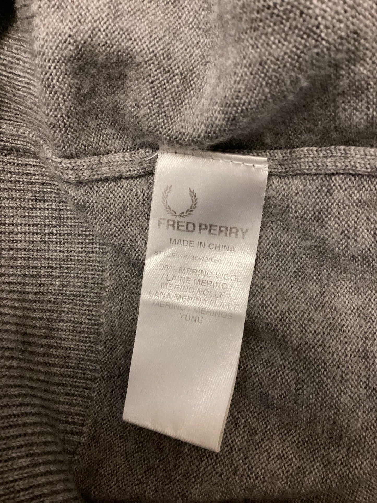 Fred Perry Grey Merino Wool Jumper size M