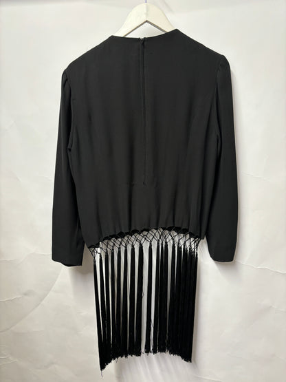 Hardy Amies Black Vintage Long Sleeve Tassel Blouse 14