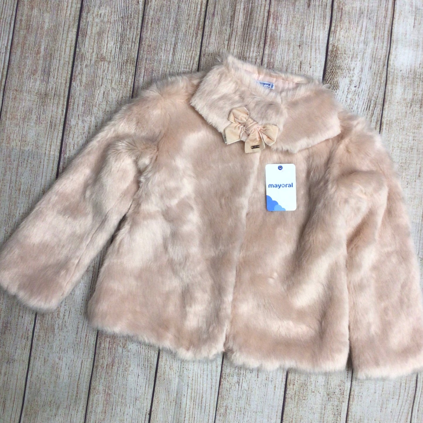 BNWT Mayoral Pink Faux Fur Coat w/Matching Collar Size 9yrs (134cm)