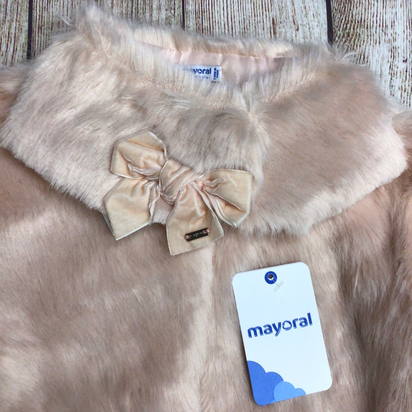 BNWT Mayoral Pink Faux Fur Coat w/Matching Collar Size 9yrs (134cm)