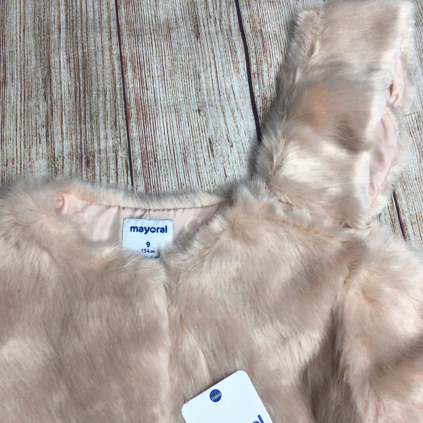 BNWT Mayoral Pink Faux Fur Coat w/Matching Collar Size 9yrs (134cm)