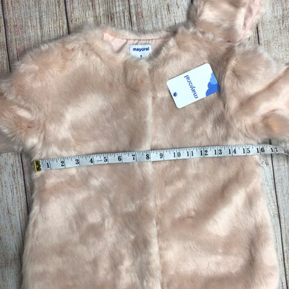 BNWT Mayoral Pink Faux Fur Coat w/Matching Collar Size 9yrs (134cm)