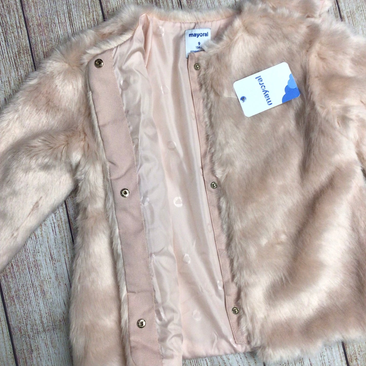 BNWT Mayoral Pink Faux Fur Coat w/Matching Collar Size 9yrs (134cm)