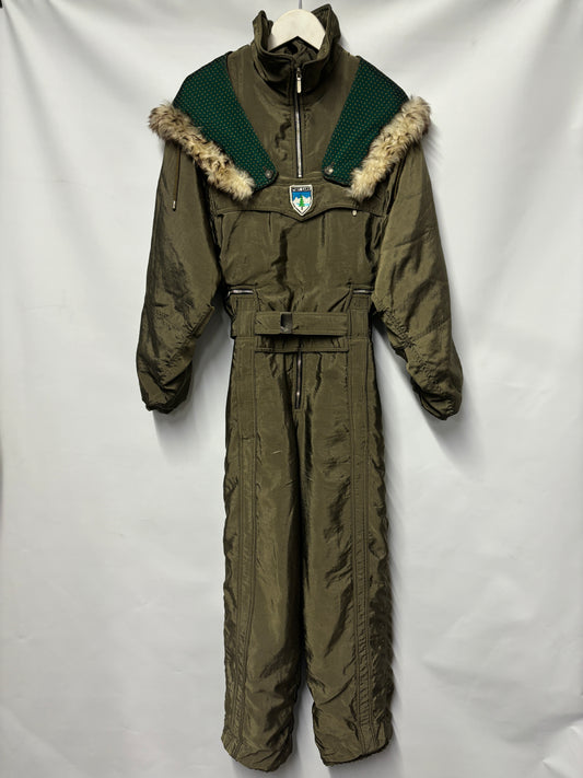 Postcard Green Vintage All In One Hooded Ski Suit