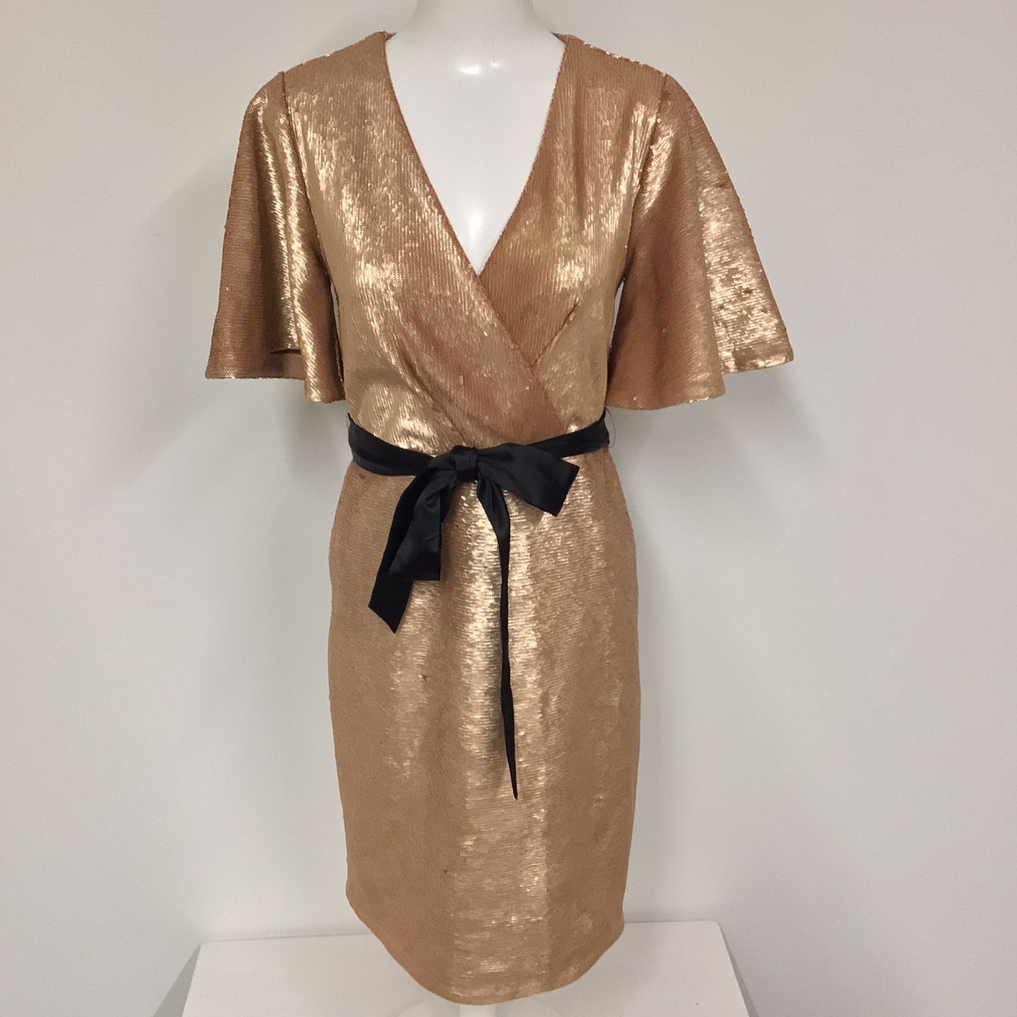 BNWT Biba Rose Gold Sequin Wrap Party Dress Size 10