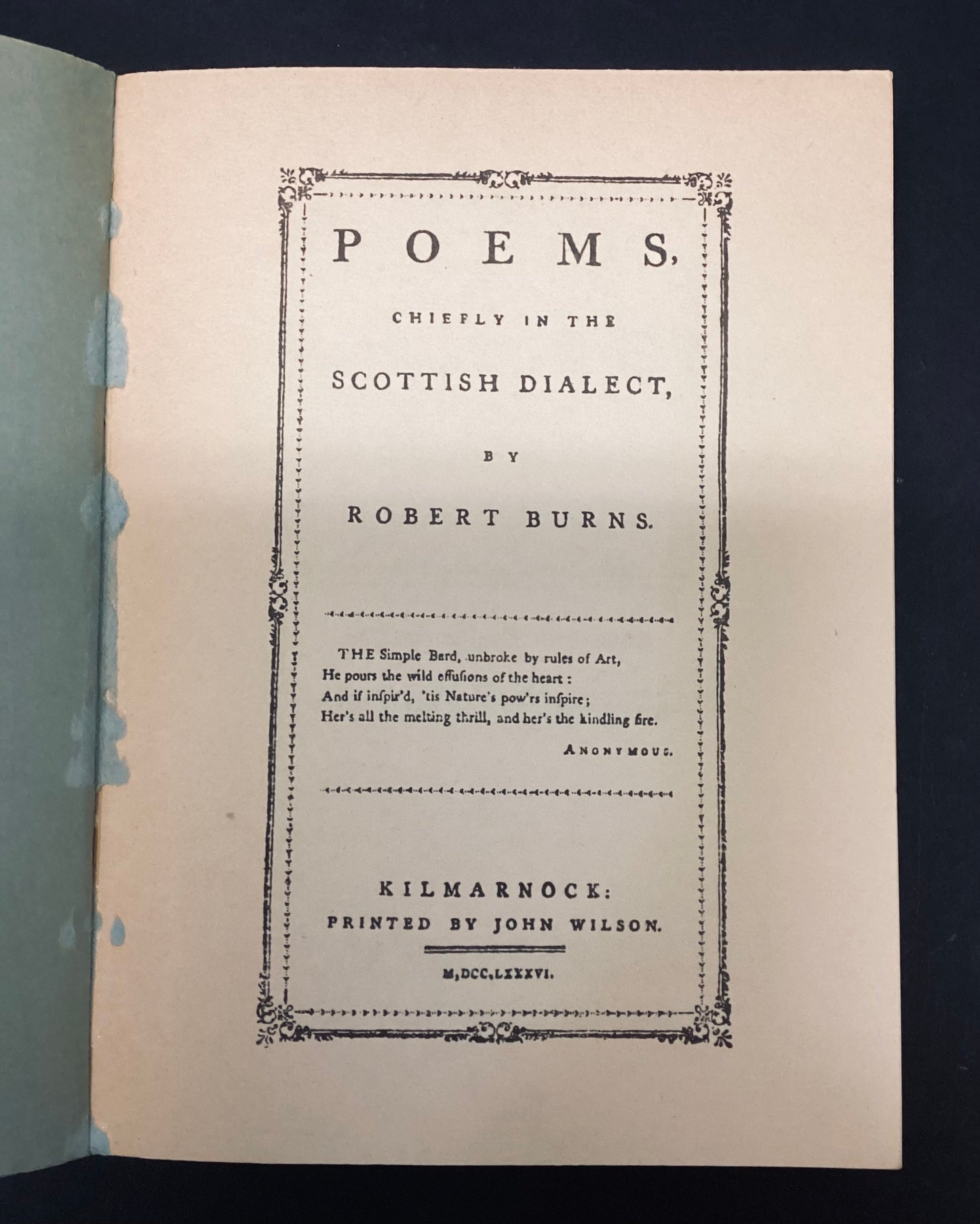 Poems, Chiefly in the Scottish Dialect by Robert Burns, Facsimile of the original Kilmarnock Edition, Famedram Publisher Ltd