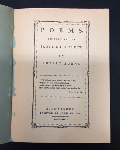 Poems, Chiefly in the Scottish Dialect by Robert Burns, Facsimile of the original Kilmarnock Edition, Famedram Publisher Ltd