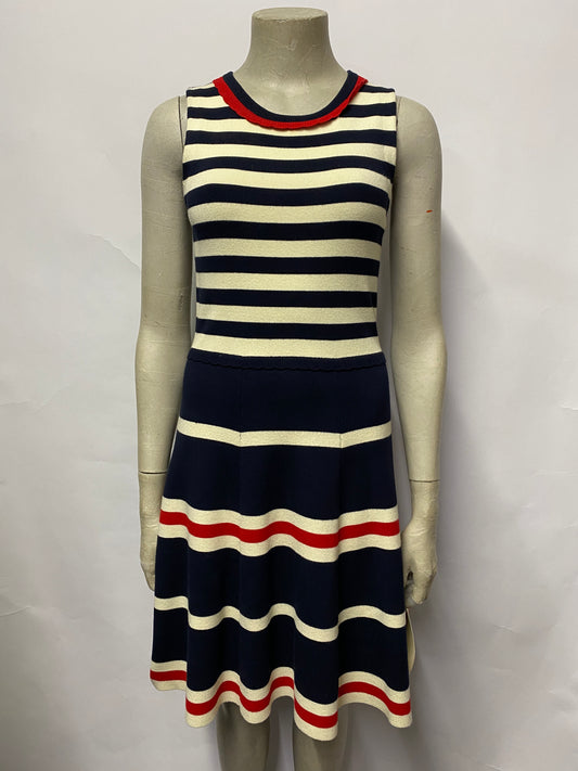 Chinti and Parker Navy, Red, Cream Stripe Knitted A-line Dress Small