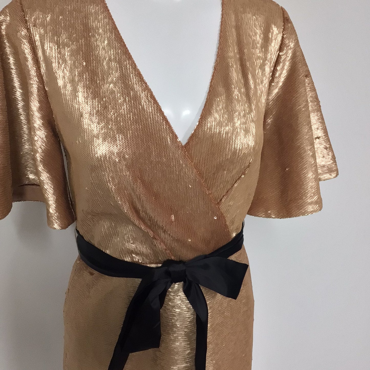 BNWT Biba Rose Gold Sequin Wrap Party Dress Size 10