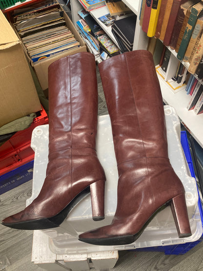 Longchamp Maroon Knee High Leather Boots EU Size 41